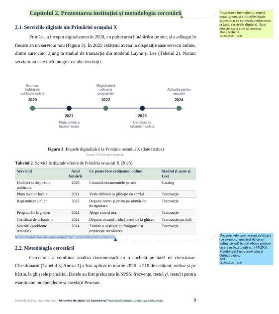 Prezentarea serviciilor digitale și metodologia din exemplul de lucrare de licență la Administrație publică