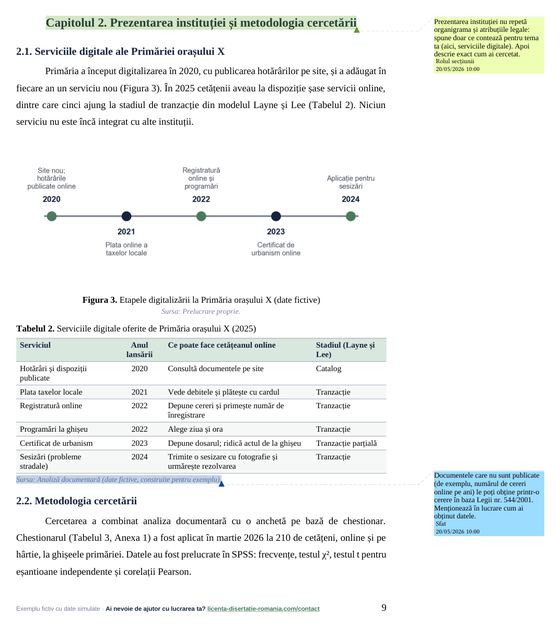 Pagina 9: Capitolul 2. Prezentarea instituției și metodologia cercetării, din exemplul de lucrare de licență la Administrație Publică