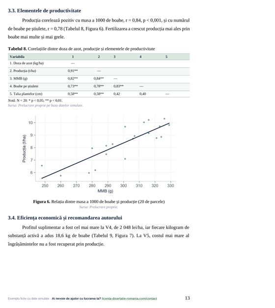 Pagina 13: 3.4. Eficiența economică și recomandarea autorului, din exemplul de lucrare de licență la Agronomie