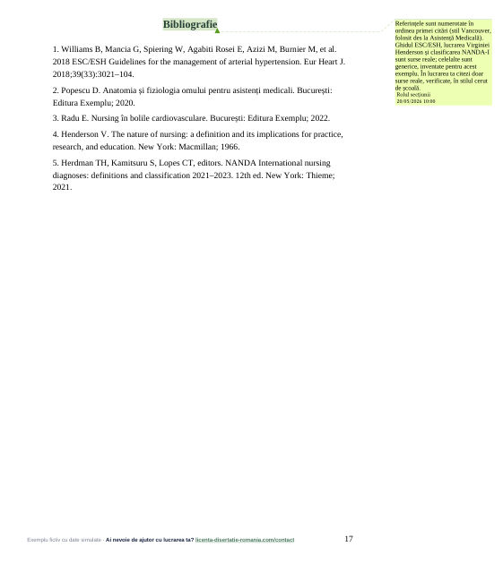 Bibliografia în stil Vancouver din exemplul de lucrare de diplomă AMG, cu comentariu pe margine