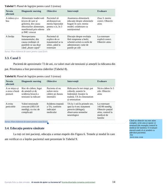 Pagina 14: 3.4. Educația pentru sănătate, din exemplul de lucrare de diplomă la AMG (școala postliceală)