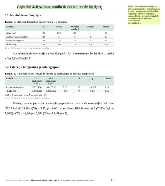 Pagina 11: Capitolul 3. Rezultate, studiu de caz și plan de îngrijire, din exemplul de lucrare de licență la Asistență Medicală