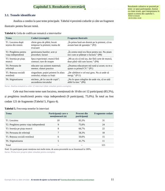 Pagina 11: Capitolul 3. Rezultatele cercetării, din exemplul de lucrare de licență la Asistență Socială