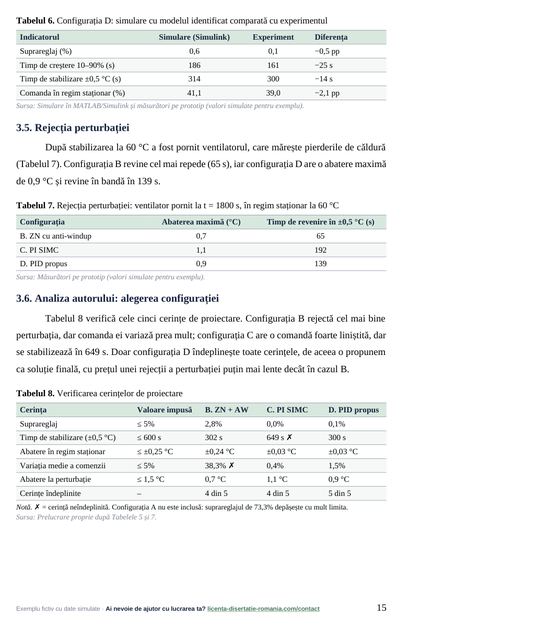 Pagina 15: 3.6. Analiza autorului: alegerea configurației, din exemplul de lucrare de licență la Automatică și Mecatronică