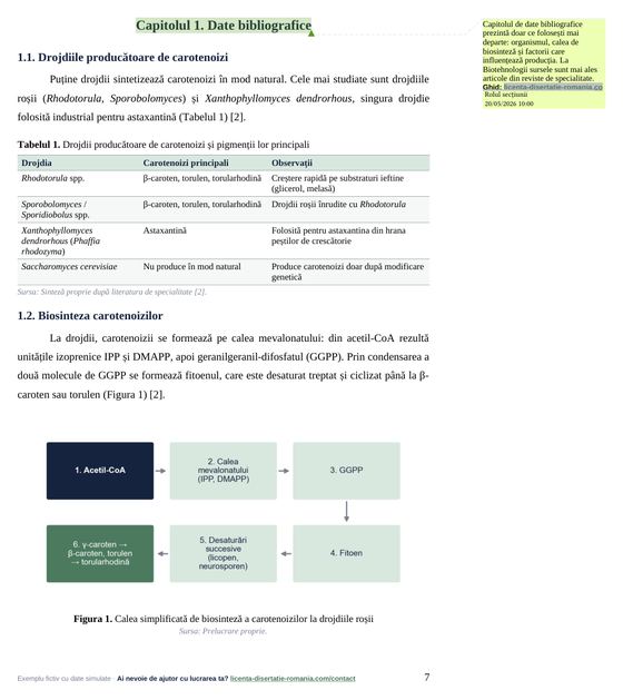 O pagină din exemplul comentat la Biotehnologii