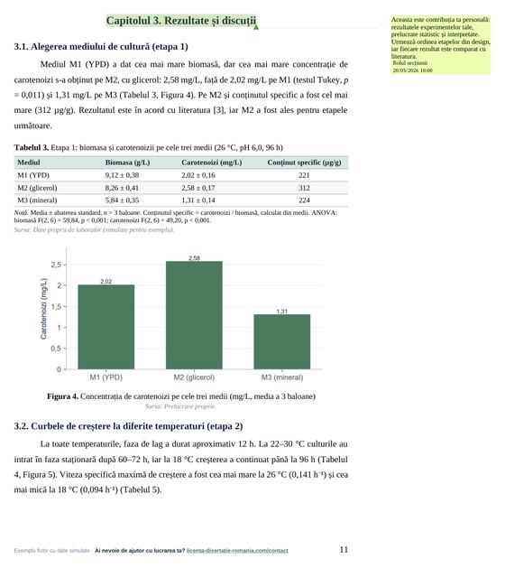 Pagina 11: Capitolul 3. Rezultate și discuții, din exemplul de lucrare de licență la Biotehnologii