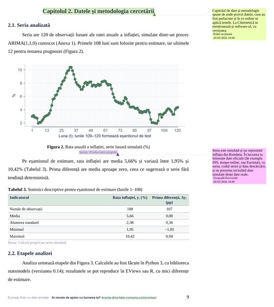 Pagina 9: Capitolul 2. Datele și metodologia cercetării, din exemplul de lucrare de licență la Cibernetică Economică