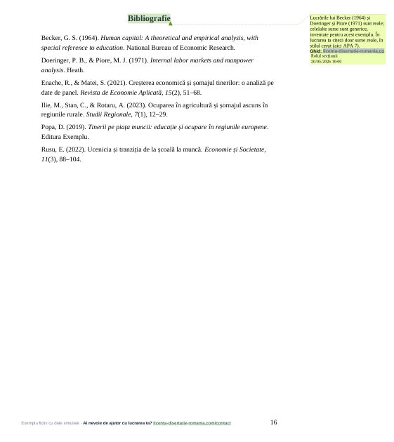 Bibliografia din exemplul de lucrare de licență la Economie, cu comentarii pe margine