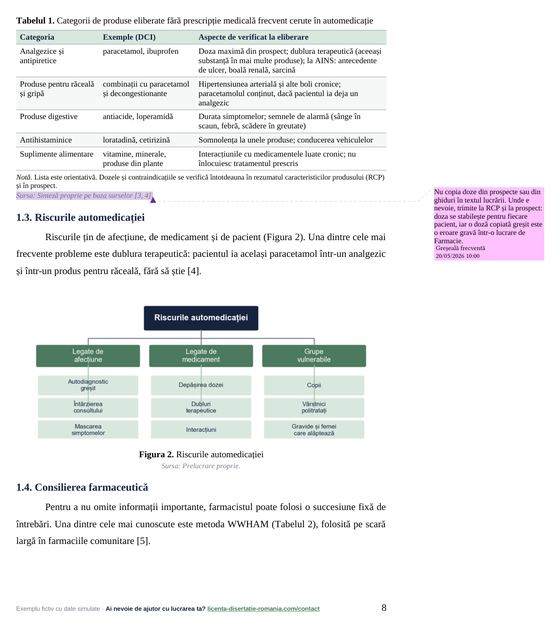 O pagină din exemplul comentat la Farmacie
