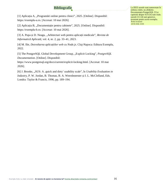 Bibliografia în stil IEEE din exemplul de lucrare de licență la Informatică, numerotată în ordinea citării