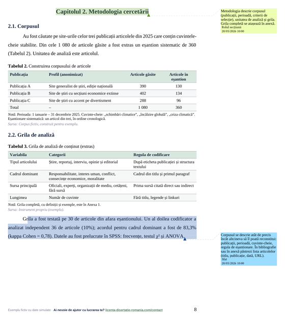 Pagina 8: Capitolul 2. Metodologia cercetării, din exemplul de lucrare de licență la Jurnalism