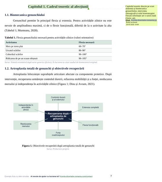 O pagină din exemplul comentat la Kinetoterapie
