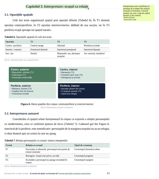 Pagina 11: Capitolul 3. Interpretare: orașul ca relație, din exemplul de lucrare de licență la Litere și Filologie