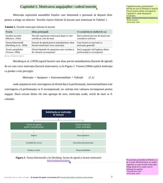 O pagină din exemplul comentat la Management