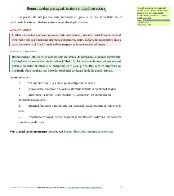 Pagină de exemplu pentru ghidul: Prețul corecturii