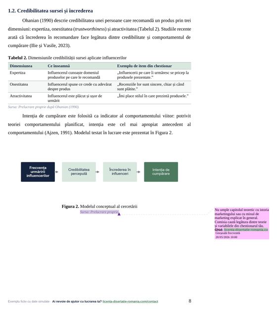 Pagina 8: 1.2. Credibilitatea sursei și încrederea, din exemplul de lucrare de licență la Marketing