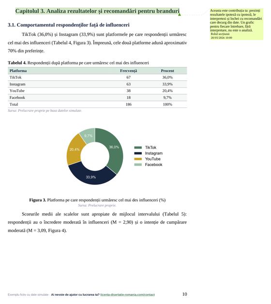 Pagina 10: Capitolul 3. Analiza rezultatelor și recomandări pentru branduri, din exemplul de lucrare de licență la Marketing