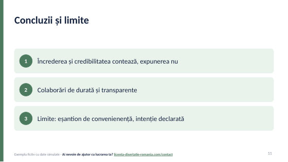 Slide-ul cu concluziile din exemplul de prezentare pentru susținerea licenței la Marketing