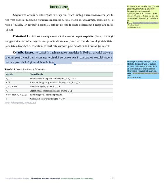 Pagina 6: Introducere, din exemplul de lucrare de licență la Matematică