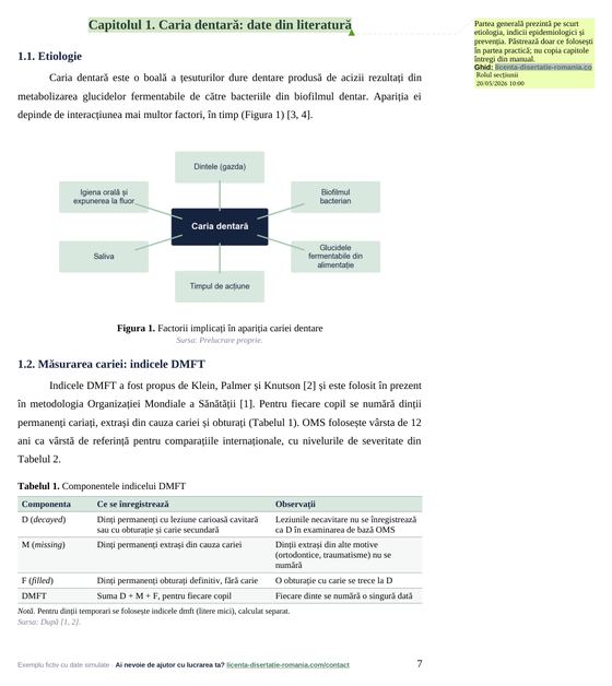 O pagină din exemplul comentat la Medicină Dentară