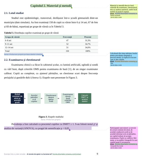 Pagina 9: Capitolul 2. Material și metodă, din exemplul de lucrare de licență la Medicină Dentară