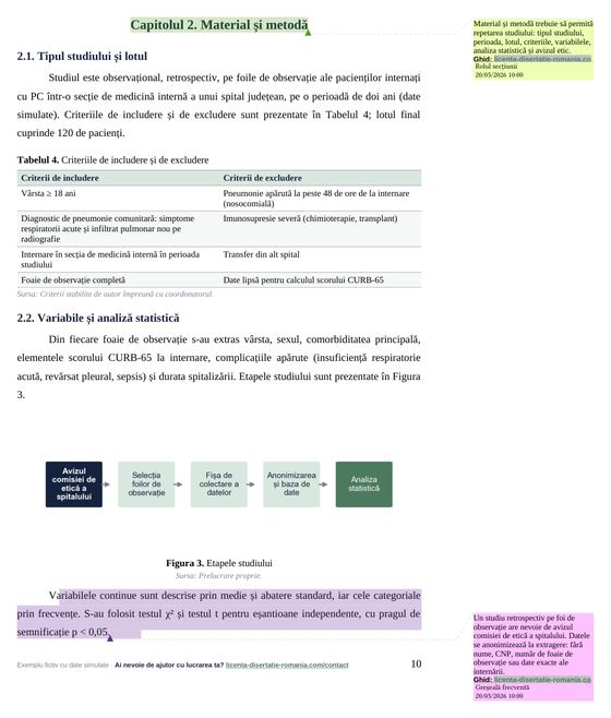 Pagina 10: Capitolul 2. Material și metodă, din exemplul de lucrare de licență la Medicină