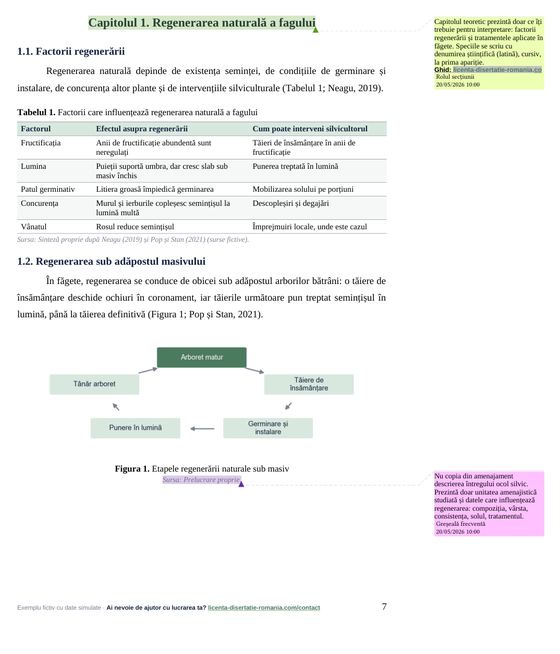O pagină din exemplul comentat la Silvicultură