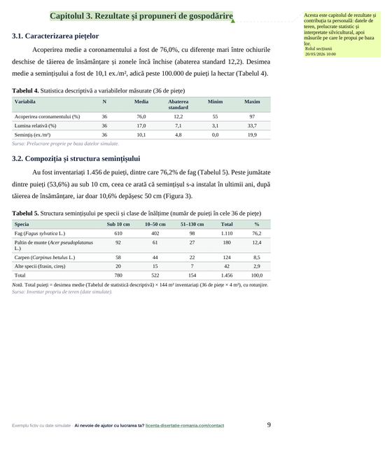 Pagina 9: Capitolul 3. Rezultate și propuneri de gospodărire, din exemplul de lucrare de licență la Silvicultură