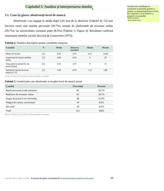Pagina 10: Capitolul 3. Analiza și interpretarea datelor, din exemplul de lucrare de licență la Sociologie