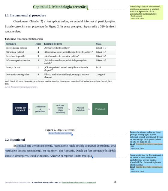 Pagina 8: Capitolul 2. Metodologia cercetării, din exemplul de lucrare de licență la Științe Politice