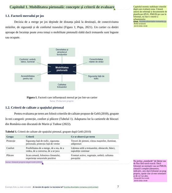 O pagină din exemplul comentat la Urbanism