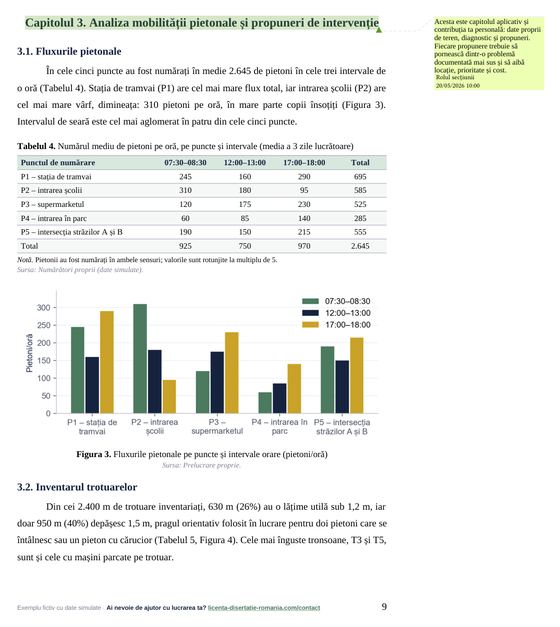 Pagina 9: Capitolul 3. Analiza mobilității pietonale și propuneri de intervenție, din exemplul de lucrare de licență la Urbanism