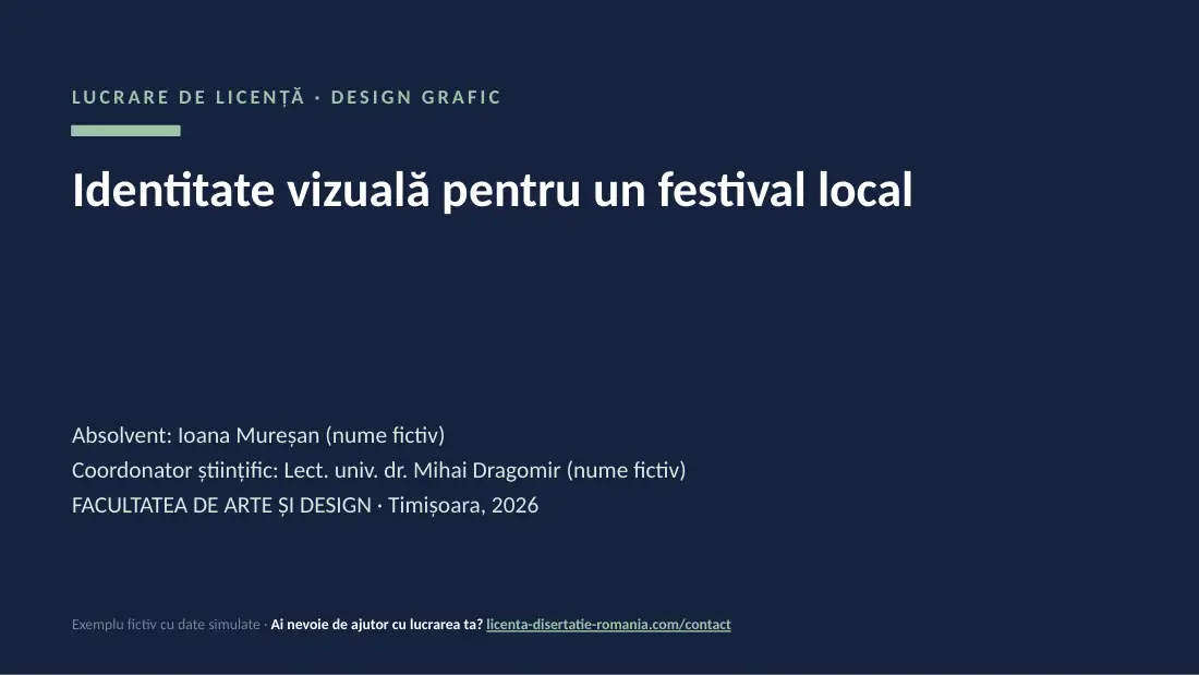 Slide de titlu din exemplul de prezentare de licență la Design: Identitate vizuală pentru un festival local