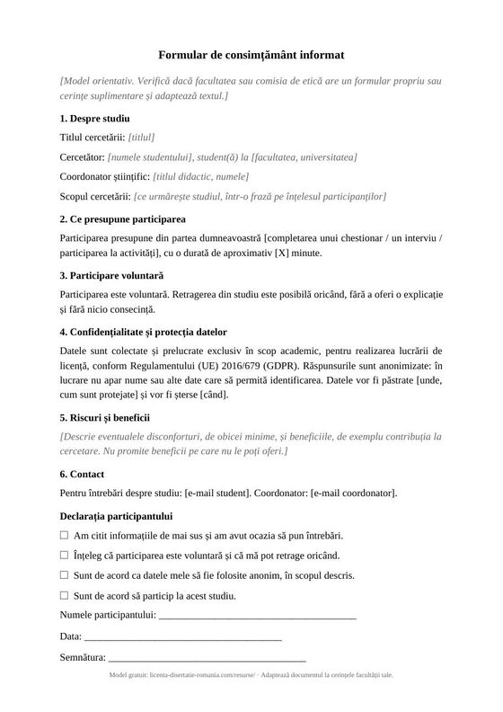 Model de acord informat pentru participanți adulți