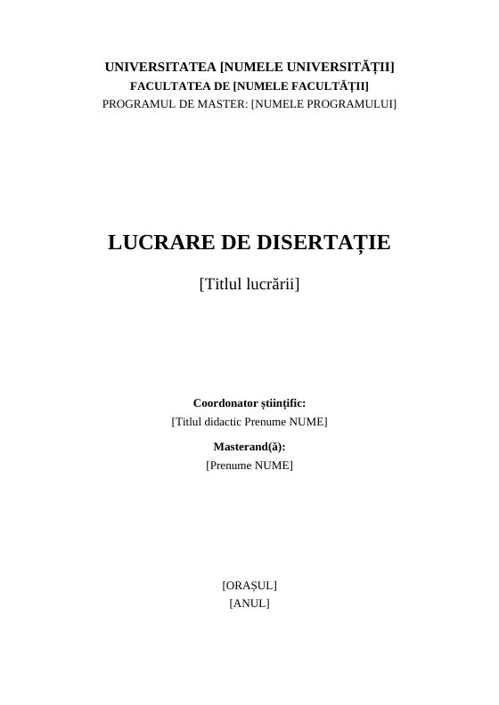 Model de copertă pentru lucrarea de disertație
