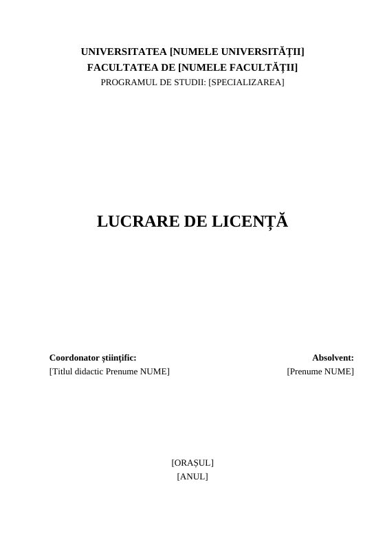 Model de copertă pentru lucrarea de licență, fără titlul lucrării