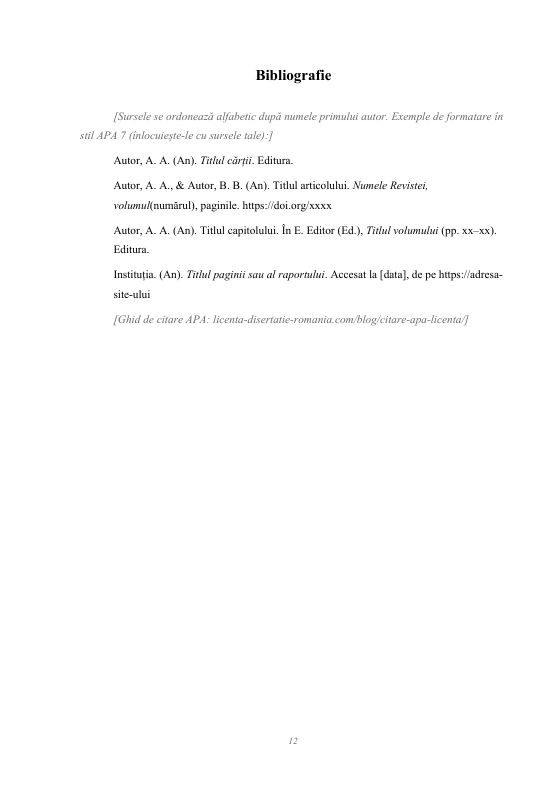 Bibliografia APA 7 din modelul de disertație Word