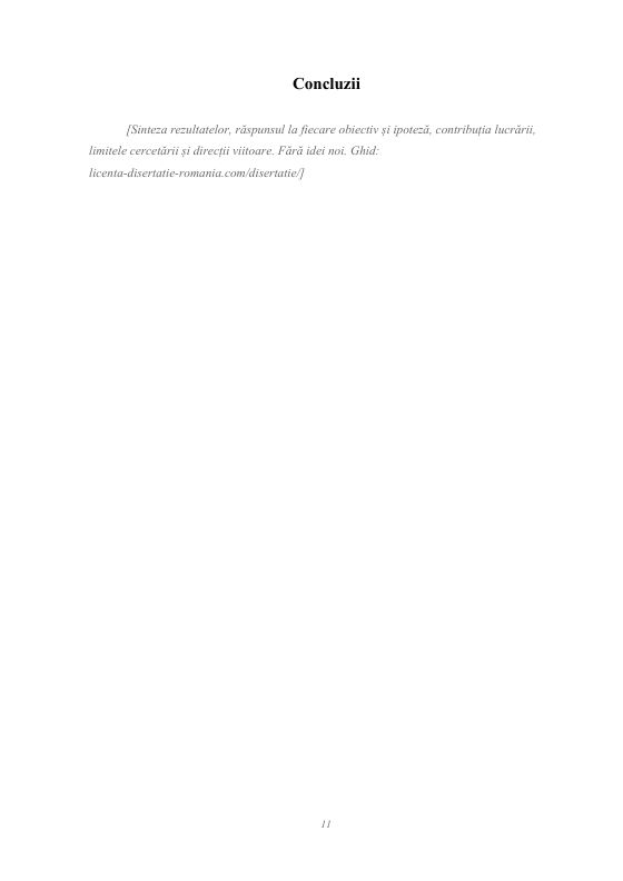 Pagina de concluzii din modelul de disertație Word