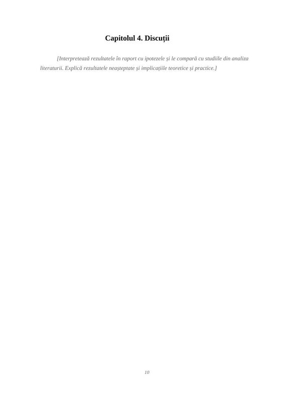 Capitolul de discuții din modelul de disertație Word