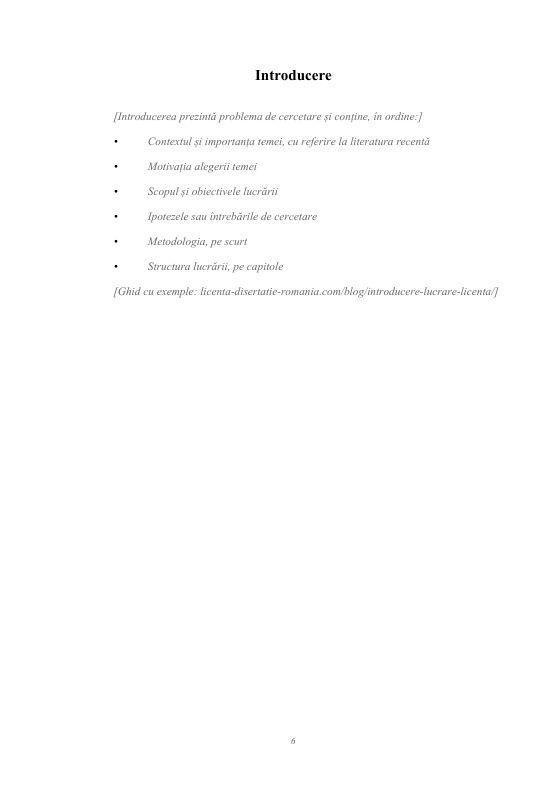 Pagina de introducere din modelul de disertație Word