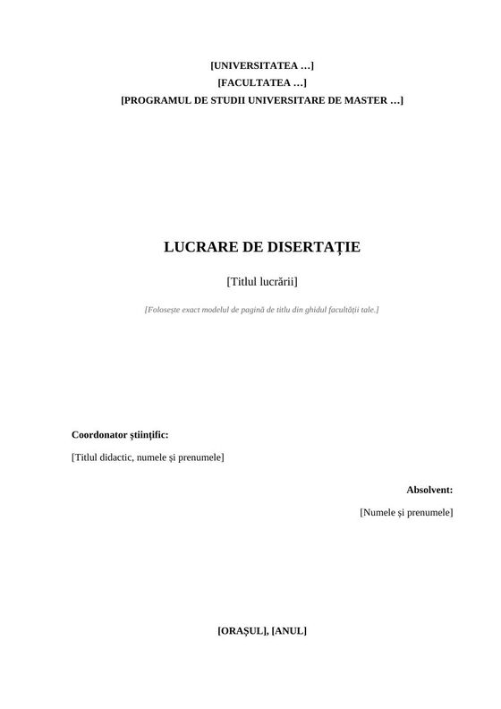 Pagina de titlu din modelul de disertație Word