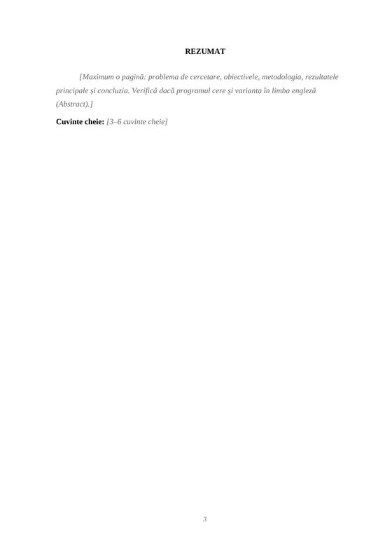 Pagina de rezumat din modelul de disertație Word