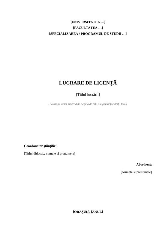 Pagina de titlu din șablonul Word gol
