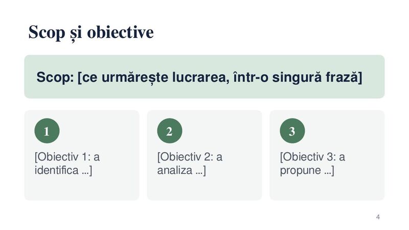 Slide-ul cu obiectivele cercetării din modelul de prezentare PowerPoint